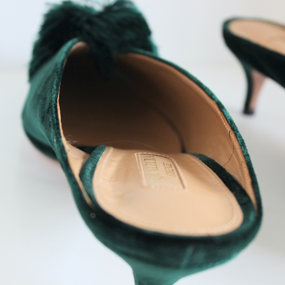 Aquazzura Powder-Puff Green Velvet Kitten Heel Mules, IT 40.5, Excellent Cond. - Picture 5 of 14